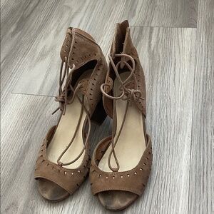 Nine West Tan Suede Lace-Up Heels